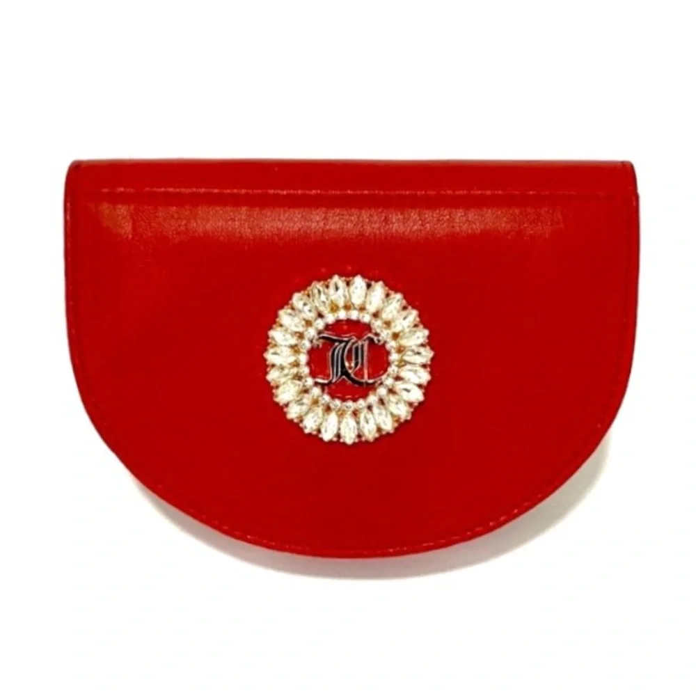 JUICY COUTURE Red Gold Diamond Studded Logo Belt Waist Bag Gift Box NWT